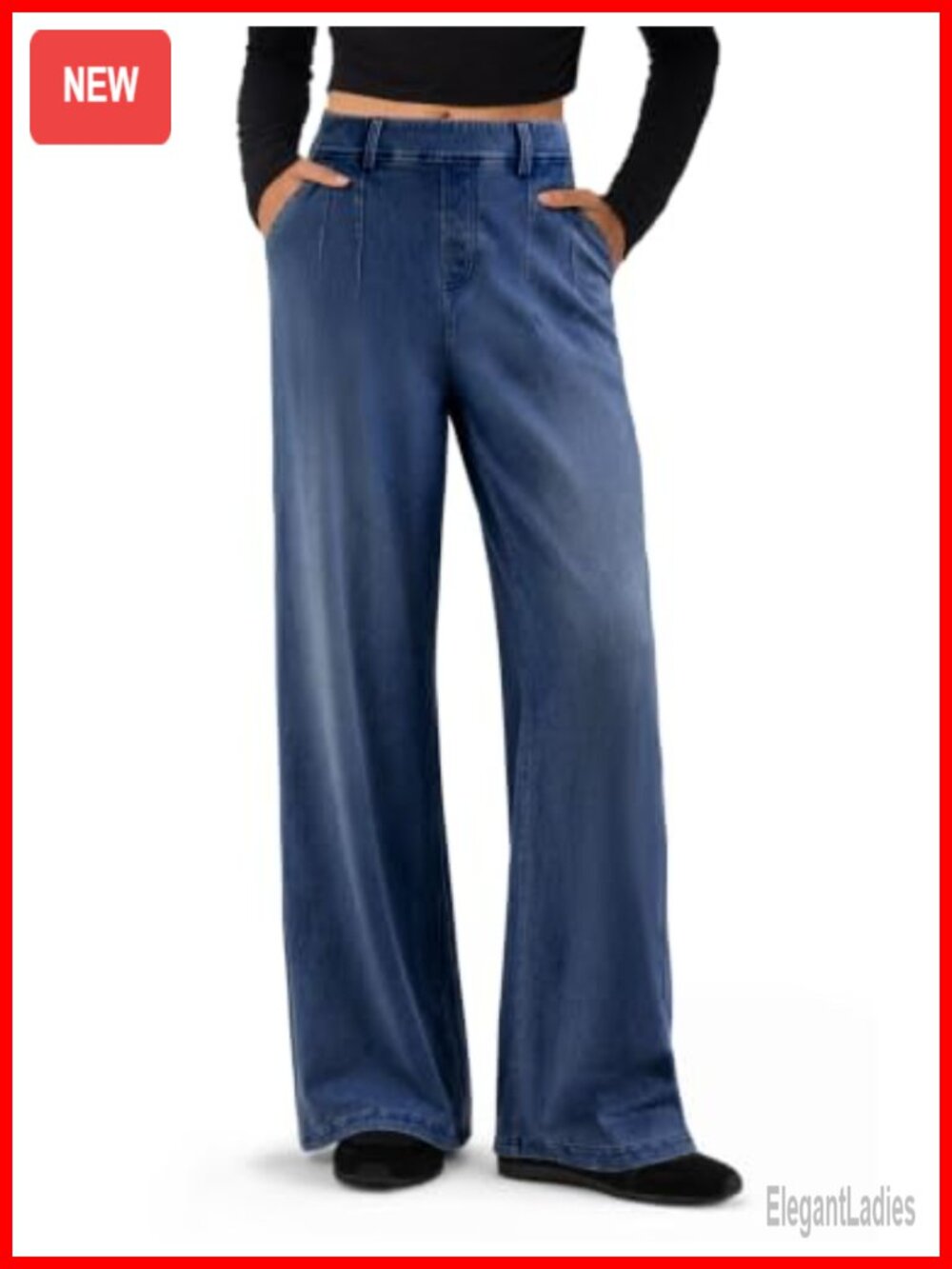 Wide Leg Sweatpant Jeans High Waisted Stretchy Denim 4-Way Stretch Pull-On